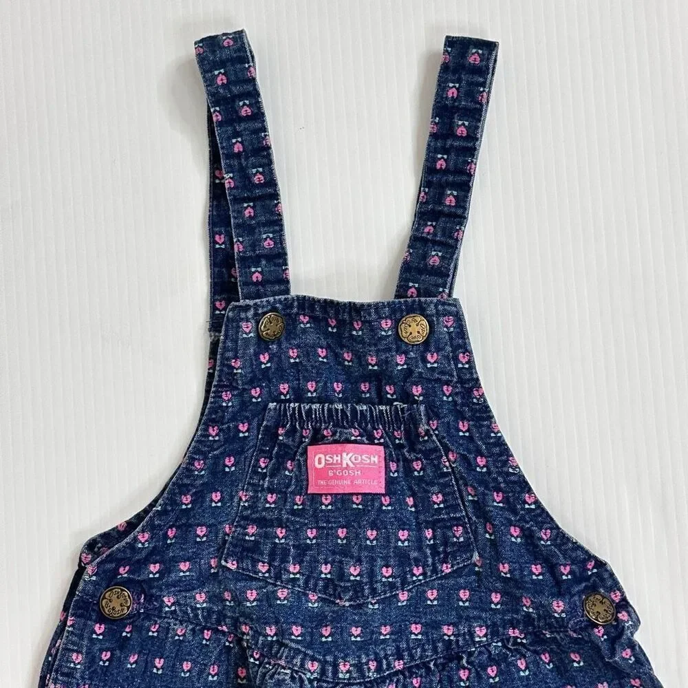 Vintage OshKosh B’gosh Denim Skirtall 6X Girls USA Made Floral Cute Americana